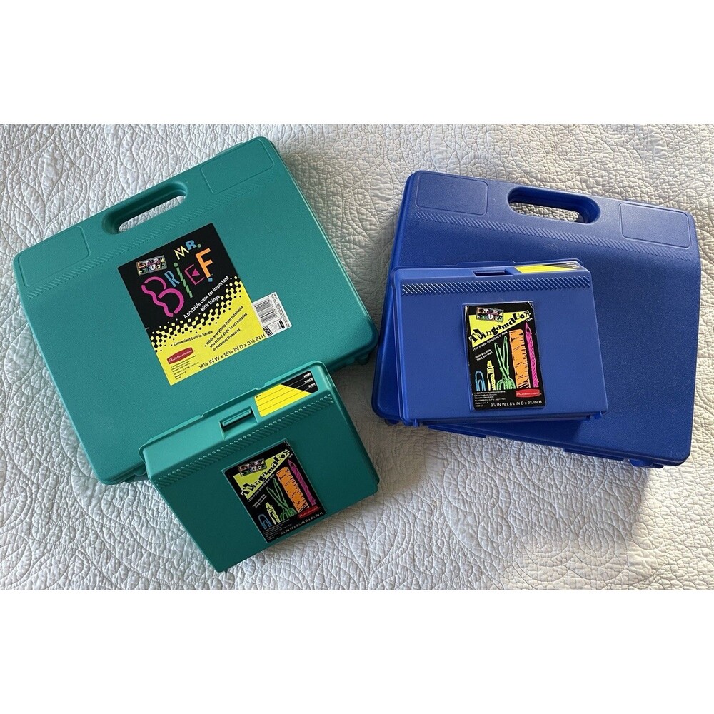 2 Sets Vintage 90s Rubbermaid Mr. Brief & Thingamabox Teal Blue Lot 4pc Bundle